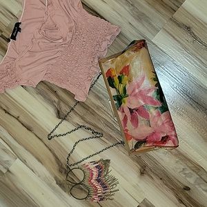 NWOT Patricia Nash Pink & Green Floral Real Italian Leather Clutch Style…